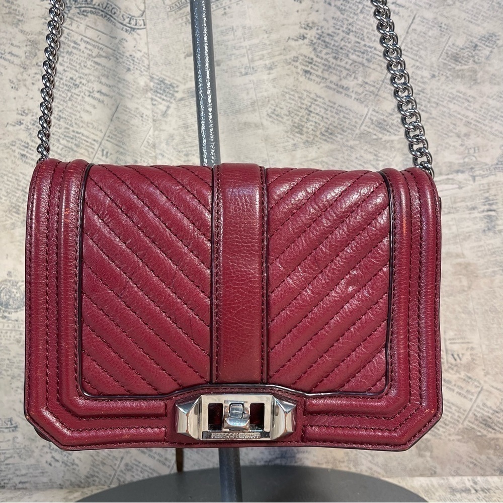 Rebecca Minkoff Small Love Chevron Quilted Leather Crossbody Turn Lock Bag - Picture 1 of 14